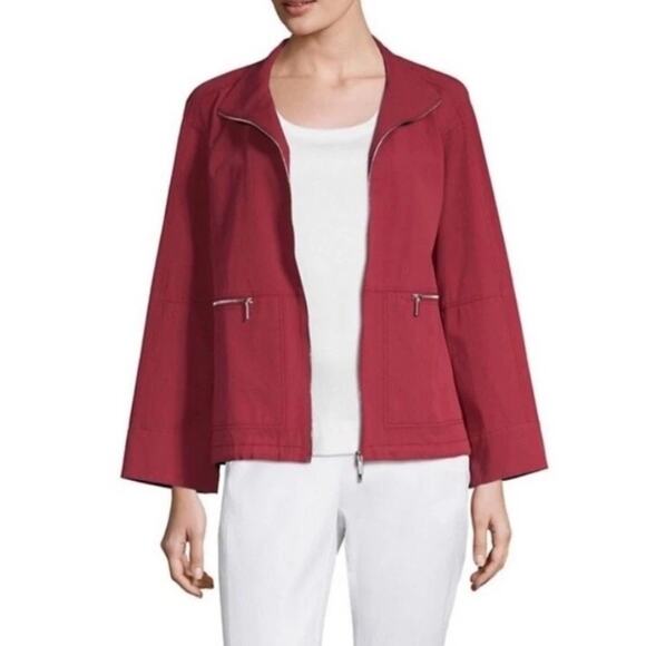 Lafayette 148 New York Dark Red Rain Jacket Windbreaker size large - Picture 1 of 10